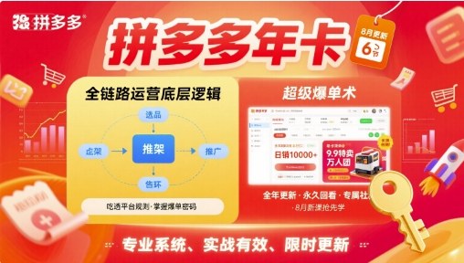 拼多多年卡【8月更新6节】拼多多全链路运营底层逻辑，超级爆单术-一起网赚吧