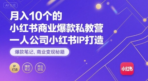 月入10个的小红书商业爆款私教营，一人公司小红书IP打造，爆款笔记，商业变现秘籍-一起网赚吧