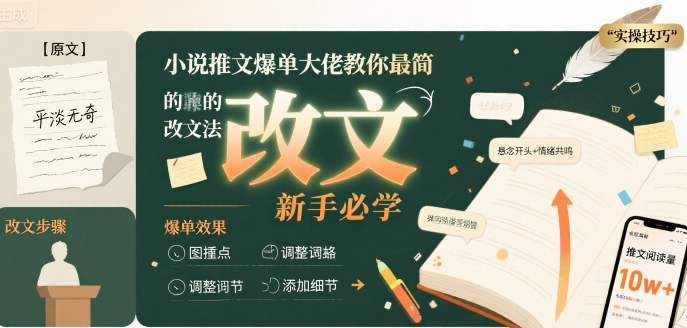 小说推文爆单大佬教你最简单的改文方法实操课，新手必学-一起网赚吧