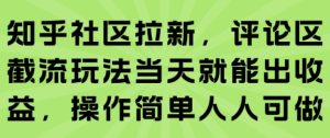 知乎社区拉新，评论区截流玩法当天就能出收益，操作简单人人可做-一起网赚吧