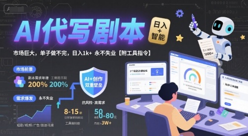 AI代写剧本，市场巨大，单子做不完，日入1k+ 永不失业【附工具指令】-一起网赚吧