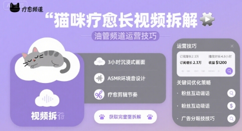 猫咪疗愈长视频拆解 &油管频道运营技巧-一起网赚吧