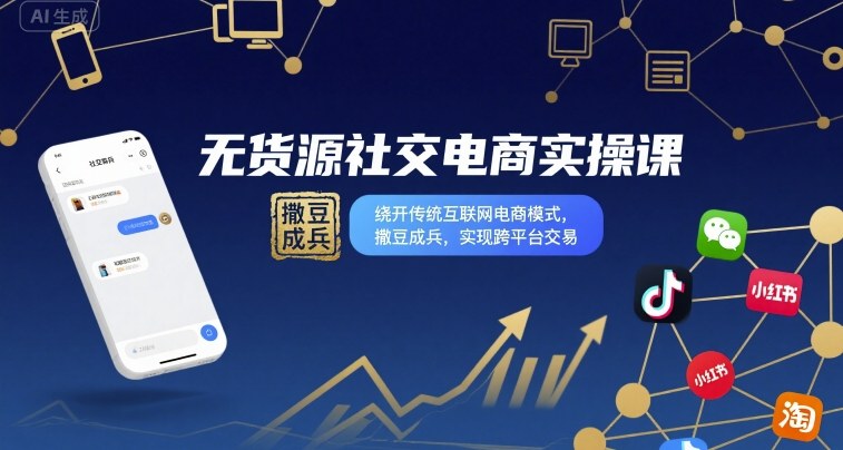无货源社交电商实操课，绕开传统互联网电商模式，撒豆成兵，实现跨平台交易-一起网赚吧