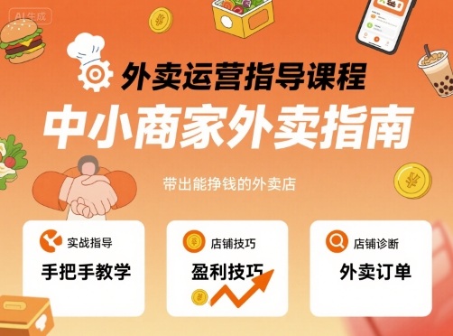 外卖运营指导课程，中小商家外卖指南，手把手带出能挣钱的外卖店-一起网赚吧