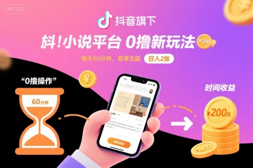 抖音旗下小说平台0撸新玩法，每天挂G60分钟，简单无脑，日入2张【揭秘】-一起网赚吧