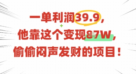 一单利润39.9，有人靠这个变现几十个，偷偷闷声发财的项目-一起网赚吧