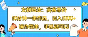 女粉玩法：高客单价，10分钟一条作品，日入1k+操作简单，手机就可以-一起网赚吧