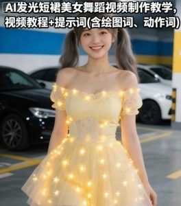 AI发光短裙美女舞蹈视频制作教学，视频教程+提示词(含绘图词、动作词)-一起网赚吧