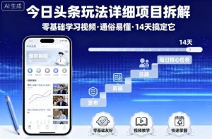 今日头条玩法详细项目拆解,零基础学习视频 通俗易懂 14天搞定它-一起网赚吧