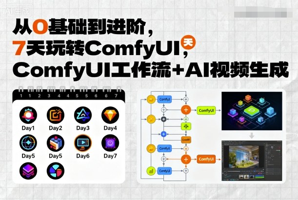 从0基础到进阶，7天玩转ComfyUI，Comfyui工作流+AI视频生成-一起网赚吧