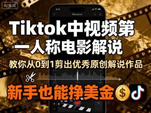 Tiktok中视频第一人称电影解说，教你从0到1剪出一个优秀的原创解说作品，新手也能挣美金-一起网赚吧