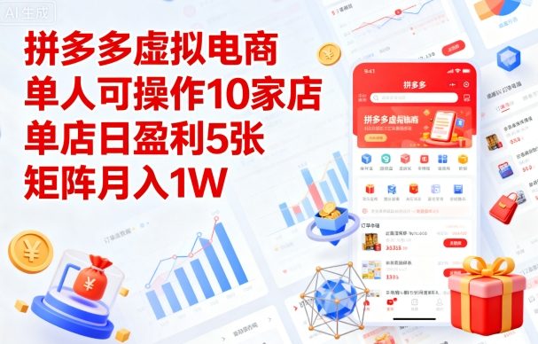 拼多多虚拟电商，单人可操作10家店，单店日盈利5张，矩阵月入1W+【揭秘】-一起网赚吧