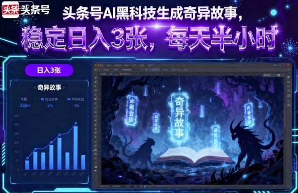 头条号AI黑科技生成奇异故事，稳定日入3张，每天半小时-一起网赚吧