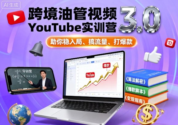 跨境油管视频YouTube实训营3.0，助你稳入局、搞流量、打爆款-一起网赚吧