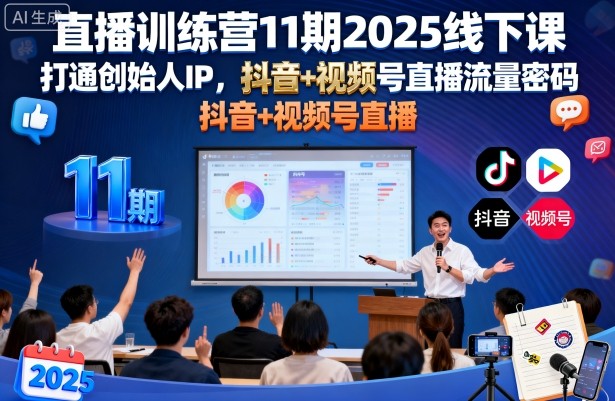 直播训练营11期2025线下课，打通创始人IP，抖音+视频号直播流量密码，教你做出高流量高变现的直播间-一起网赚吧