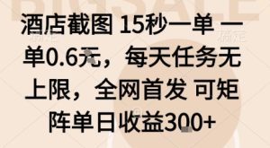 酒店截图15秒一单，一单0.6米，每天任务无上限，全网首发可矩阵单日收益3张【揭秘】-一起网赚吧