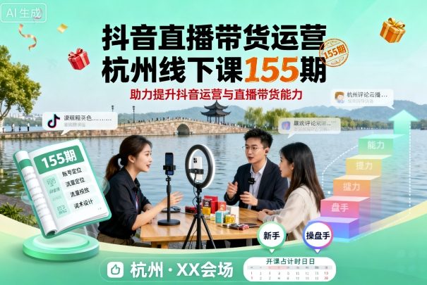抖音直播带货运营杭州线下课155期，助力提升抖音运营与直播带货能力-一起网赚吧