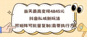 当天最高变现1k+,抖音私域新玩法,可矩阵可批量复制-一起网赚吧