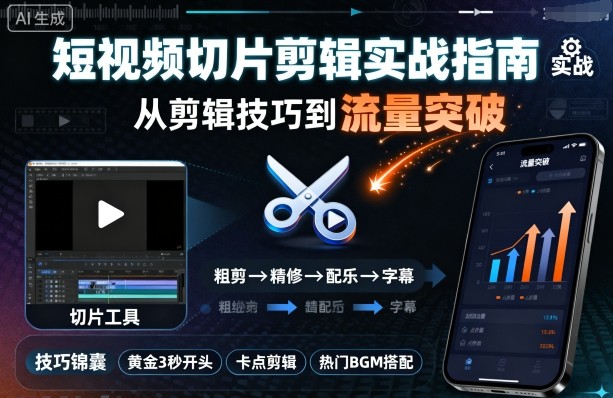 短视频切片剪辑实战指南，从剪辑技巧到流量突破-一起网赚吧