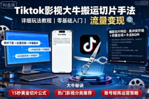 Tiktok影视大牛搬运切片手法，详细玩法教程-一起网赚吧