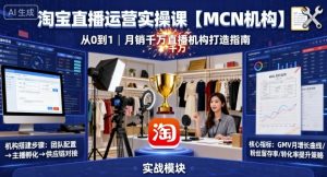 淘宝直播运营实操课【MCN机构】，从0到1做一家月销千W的直播机构-一起网赚吧