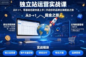 独立站运营实战课,从0到1,零基础也能快速上手,开启你的品牌出海掘金之旅-一起网赚吧
