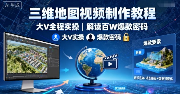 三维地图视频制作教程，大V全程实操，解读百W爆款密码-一起网赚吧
