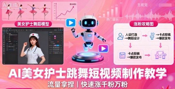AI美女护士跳舞短视频制作教学，流量拿捏，快速涨千粉万粉【提示词+视频教程】-一起网赚吧
