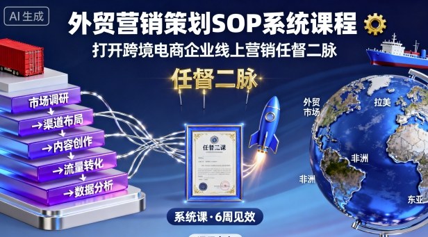 外贸营销策划SOP系统课程，打开跨境电商企业线上营销任督二脉-一起网赚吧