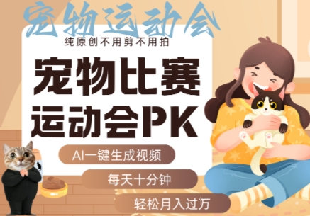 AI一键生成宠物比赛运动会PK视频，纯原创不用剪不用拍，每天十分钟，轻松月入过1W+-一起网赚吧