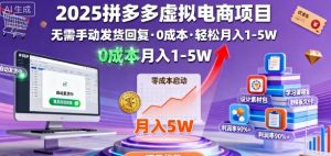 2025拼多多虚拟电商项目，无需手动发货回复，0成本，轻松月入1-5W【揭秘】-一起网赚吧