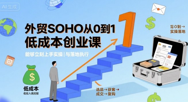 外贸SOHO从0到1低成本创业课，能够立刻上手实操与落地执行-一起网赚吧