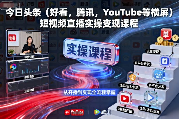 今日头条（好看，腾讯，YouTube等横屏）短视频直播实操变现课程-一起网赚吧