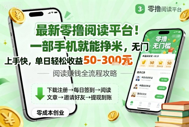最新零撸阅读平台！一部手机就能挣米，无门槛上手快，单日轻松收益50-3张【揭秘】-一起网赚吧