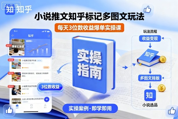 小说推文知乎标记多图文玩法，每天3位数收益爆单实操课-一起网赚吧