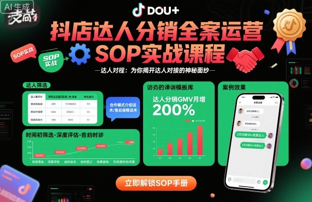 抖店达人分销全案运营SOP实战课程，为你揭开达人对接的神秘面纱-一起网赚吧