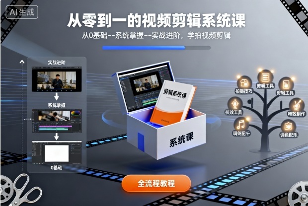 从零到一的视频剪辑系统课，从0基础–系统掌握–实战进阶，学拍视频剪辑-一起网赚吧