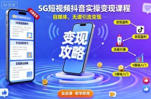 5G短视频抖音实操变现课程，自媒体，无谓引流变现-一起网赚吧