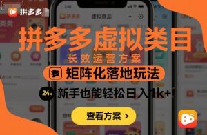 拼多多虚拟类目长效运营方案：矩阵化落地玩法，新手也能轻松日入1k+-一起网赚吧