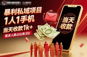 暴利私域项目1人1手机，当天收款1k+，需求人群占比高，当天就能见到钱-一起网赚吧