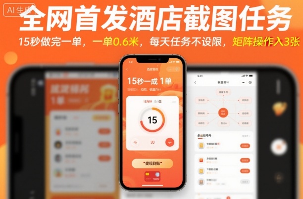全网首发酒店截图任务，15秒做完一单，一单0.6米，每天任务不设限，矩阵操作日入3张【揭秘】-一起网赚吧