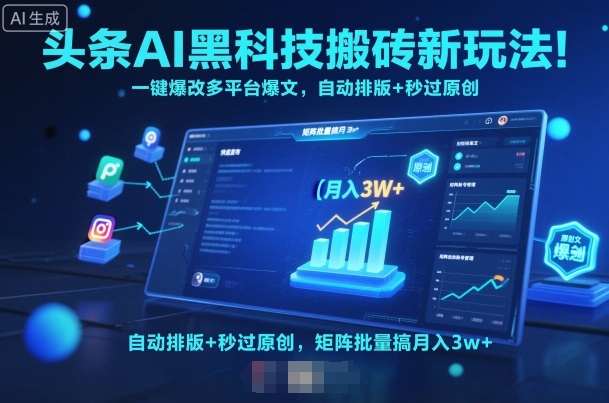 头条AI黑科技搬砖新玩法！一键爆改多平台爆文，自动排版+秒过原创，矩阵批量搞月入3w+【揭秘】-一起网赚吧