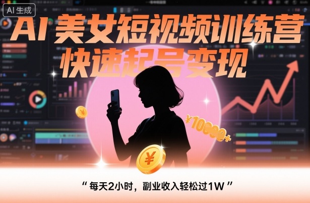 AI美女短视频训练营，快速起号变现，每天2小时，副业收入轻松过1W-一起网赚吧