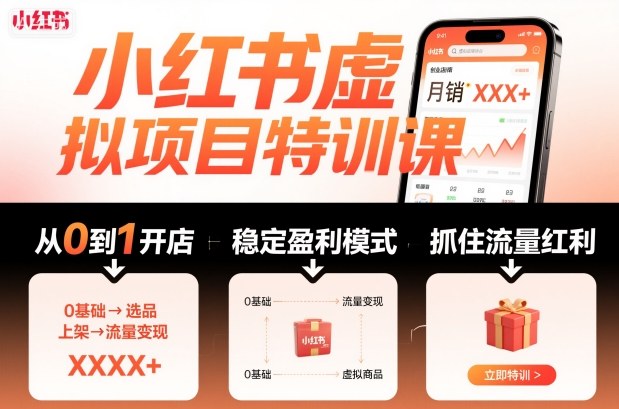 小红书虚拟项目特训课，帮你从0到1打造稳定盈利的店铺，抓住流量红利（更新9月）-一起网赚吧