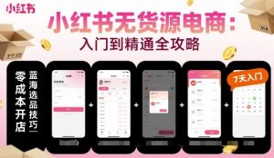 小红书无货源电商，入门到精通，开店+选品+笔记+剪辑+赛道+内容-一起网赚吧
