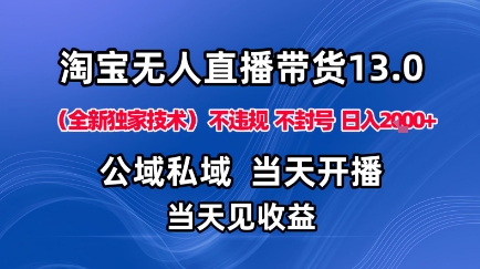 淘宝无人直播13.0，公域私域技术，不封号，不违规布局下半年旺季赛道，日入1K+（独家技术）【揭秘】-一起网赚吧