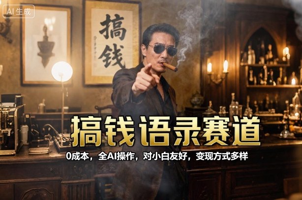 搞钱语录赛道，0成本，全AI操作，对小白友好，变现方式多样-一起网赚吧
