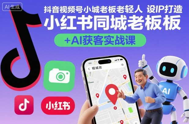 抖音视频号小红书同城老板轻人设IP打造+AI获客实战课，人设打造-算法拆解-拍摄剪辑-内容运营-AI创作-一起网赚吧