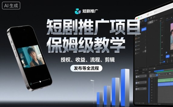 短剧推广项目保姆级教学，授权、收益、流程、剪辑，发布等全流程-一起网赚吧