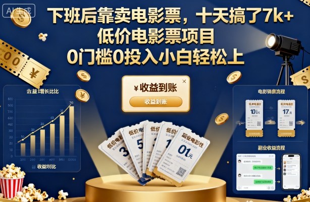 下班后靠卖电影票，十天搞了7k+，低价电影票项目，0门槛0投入小白轻松上手【揭秘】-一起网赚吧